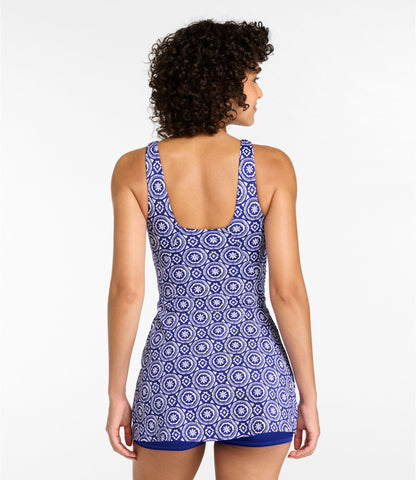 L.L.Bean Women's BeanSport Swim Dress, Print Cobalt Medallion