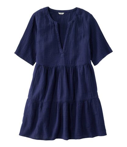 L.L.Bean Women's Cloud Gauze Cover-Up Tiered Dress Darkest Navy