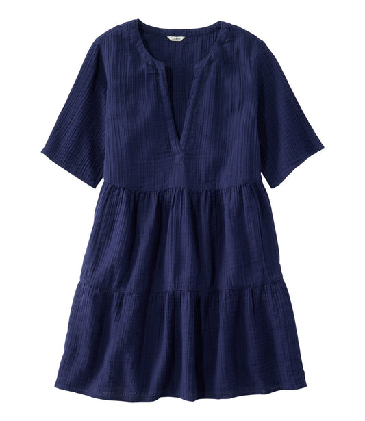 L.L.Bean Women's Cloud Gauze Cover-Up Tiered Dress Darkest Navy