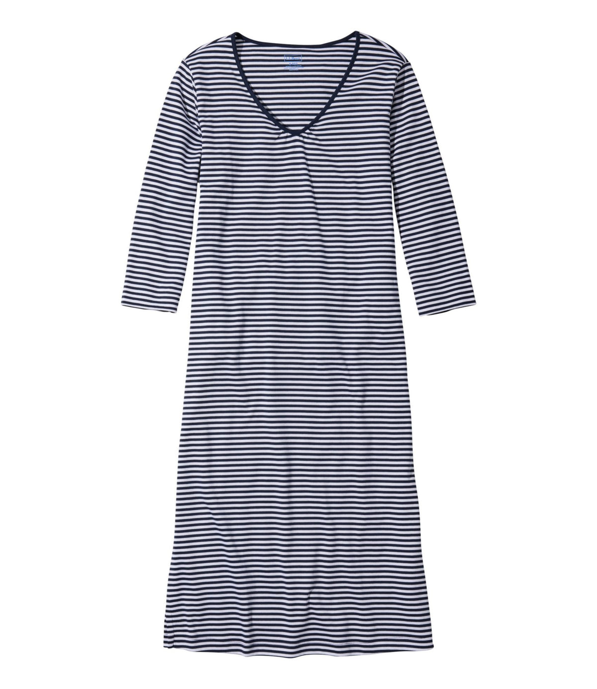 L.L.Bean Women's Supima Nightgown, V-Neck Three-Quarter-Sleeve Stripe Classic Navy Stripe