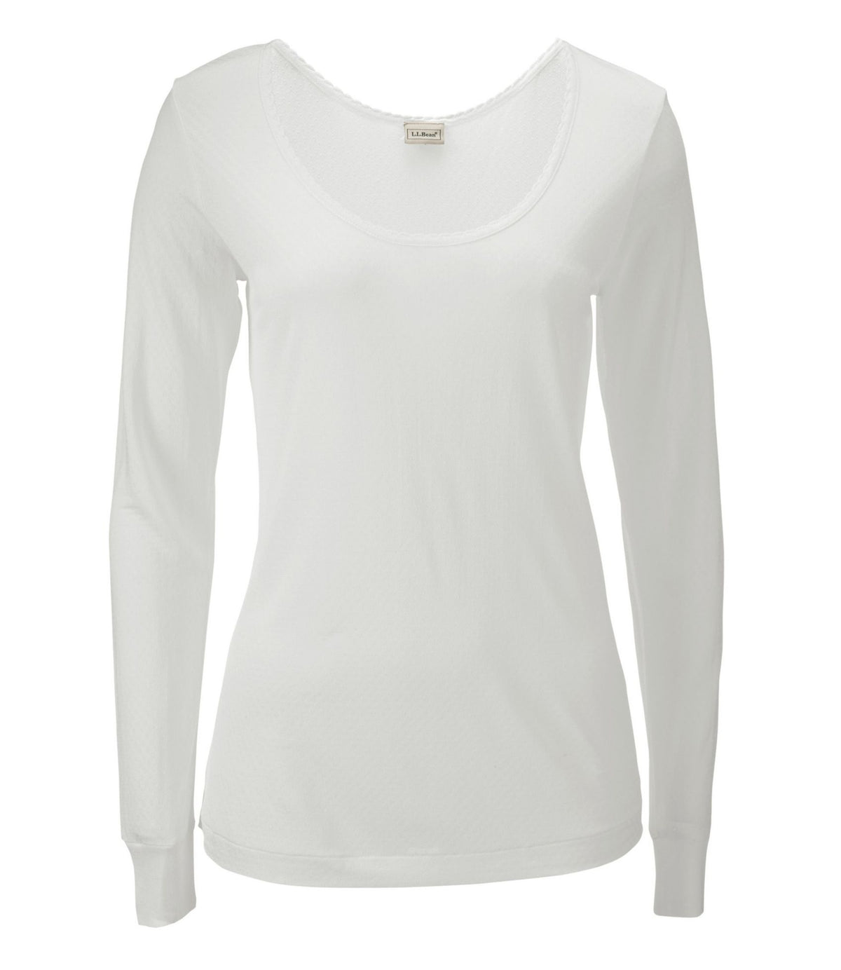 L.L.Bean Women's Silk Pointelle, Long-Sleeve Scoopneck Cream