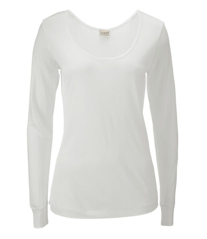 L.L.Bean Women's Silk Pointelle, Long-Sleeve Scoopneck Cream