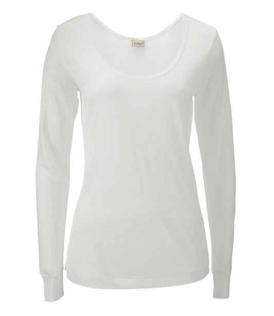 L.L.Bean Women's Silk Pointelle, Long-Sleeve Scoopneck Cream