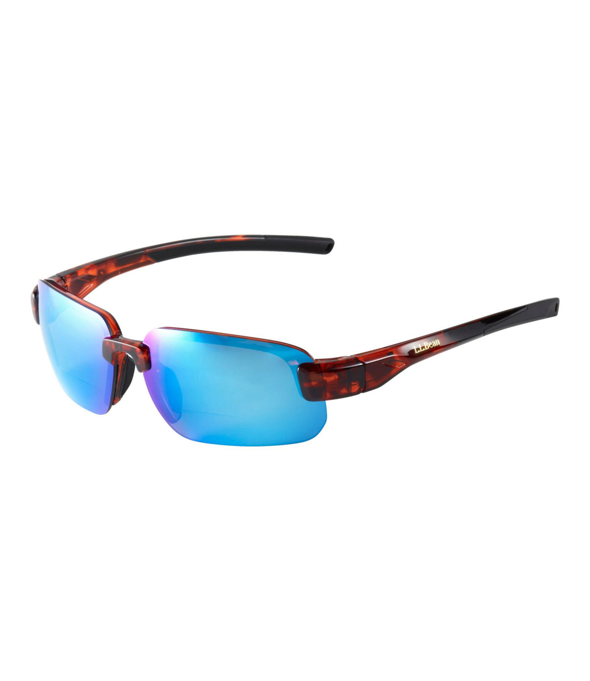 L.L.Bean Adults' L.L.Bean Polarized Performance BiFocal Rimless Mirror Sunglasses Shiny Dark Demi/Smoke Blue Mirror