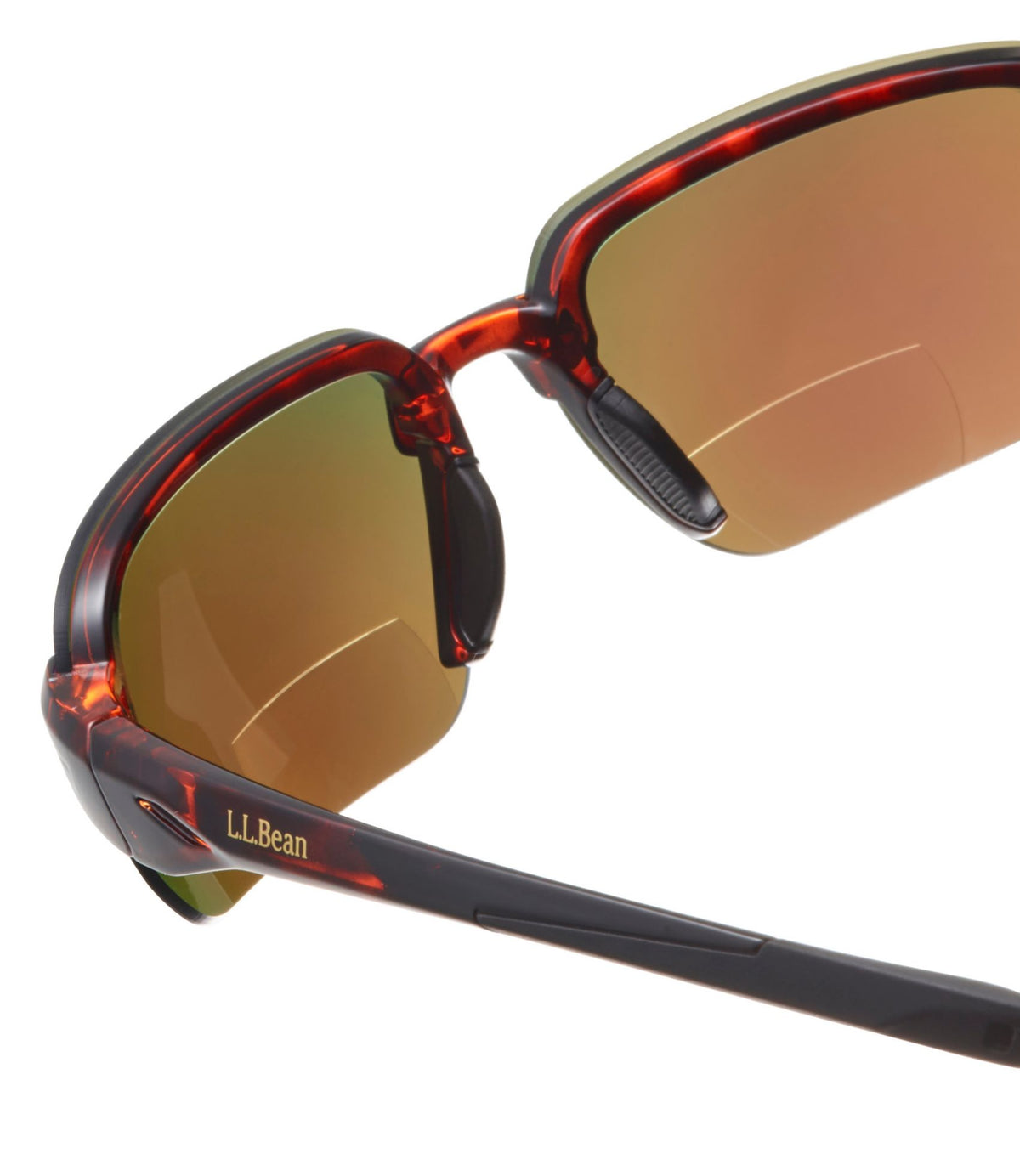 L.L.Bean Adults' L.L.Bean Polarized Performance BiFocal Rimless Mirror Sunglasses Shiny Dark Demi/Smoke Blue Mirror