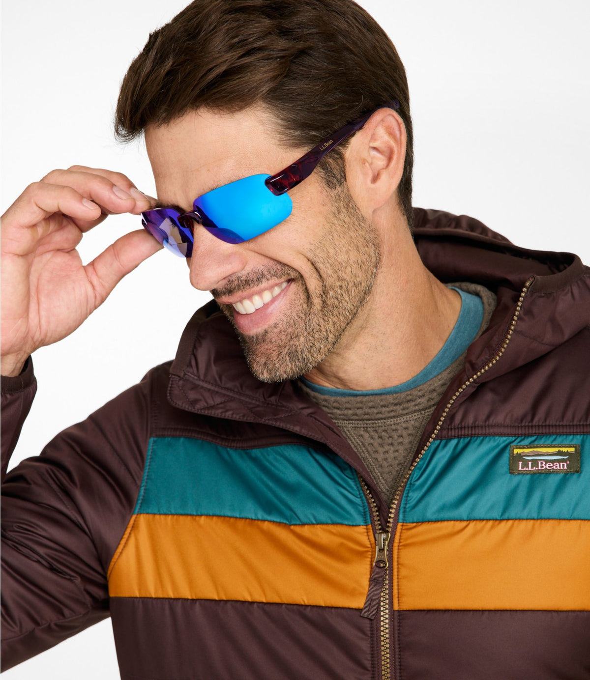 L.L.Bean Adults' L.L.Bean Polarized Performance BiFocal Rimless Mirror Sunglasses Shiny Dark Demi/Smoke Blue Mirror