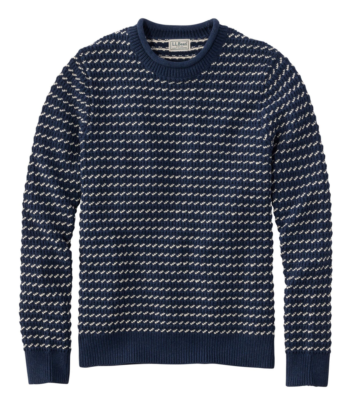 L.L.Bean Men's Organic Cotton Waffle Sweater, Rollneck Crew, Bird's-Eye Carbon Navy Birdseye