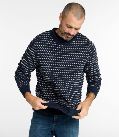 L.L.Bean Men's Organic Cotton Waffle Sweater, Rollneck Crew, Bird's-Eye Carbon Navy Birdseye