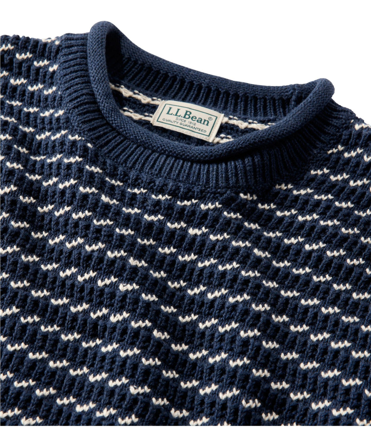 L.L.Bean Men's Organic Cotton Waffle Sweater, Rollneck Crew, Bird's-Eye Carbon Navy Birdseye