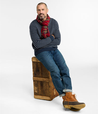L.L.Bean Men's Organic Cotton Waffle Sweater, Rollneck Crew, Bird's-Eye Carbon Navy Birdseye