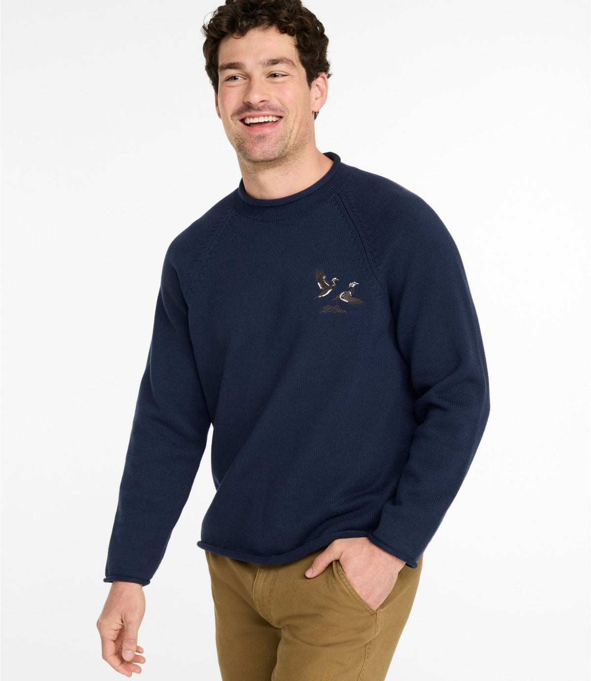 L.L.Bean Men's The Original Double L® Rollneck Sweater, Novelty Classic Navy Duck