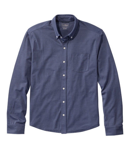 L.L.Bean Men's Comfort Stretch Performance® Button-Front Knit Shirt, Long-Sleeve Bright Navy