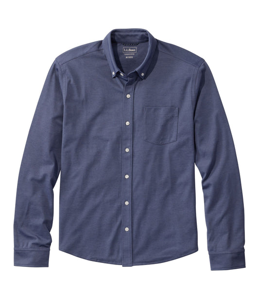 L.L.Bean Men's Comfort Stretch Performance® Button-Front Knit Shirt, Long-Sleeve Bright Navy