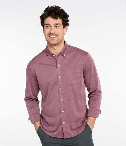 L.L.Bean Men's Comfort Stretch Performance® Button-Front Knit Shirt, Long-Sleeve Bright Navy