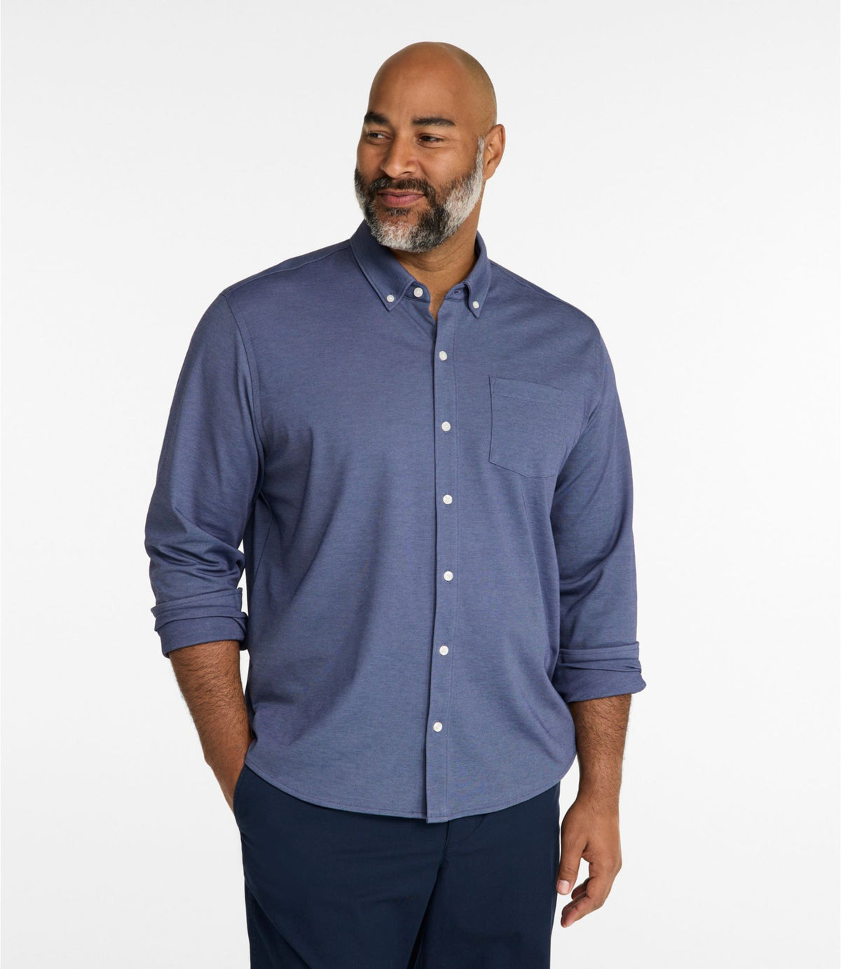 L.L.Bean Men's Comfort Stretch Performance® Button-Front Knit Shirt, Long-Sleeve Bright Navy