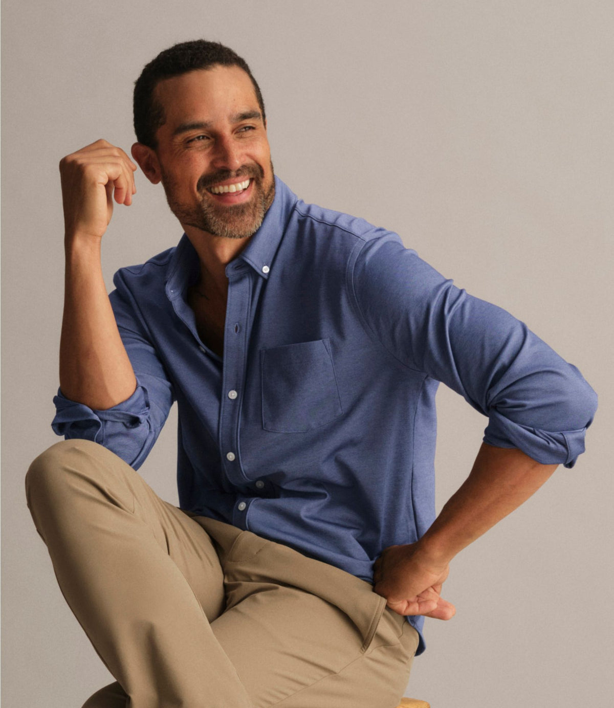 L.L.Bean Men's Comfort Stretch Performance® Button-Front Knit Shirt, Long-Sleeve Bright Navy
