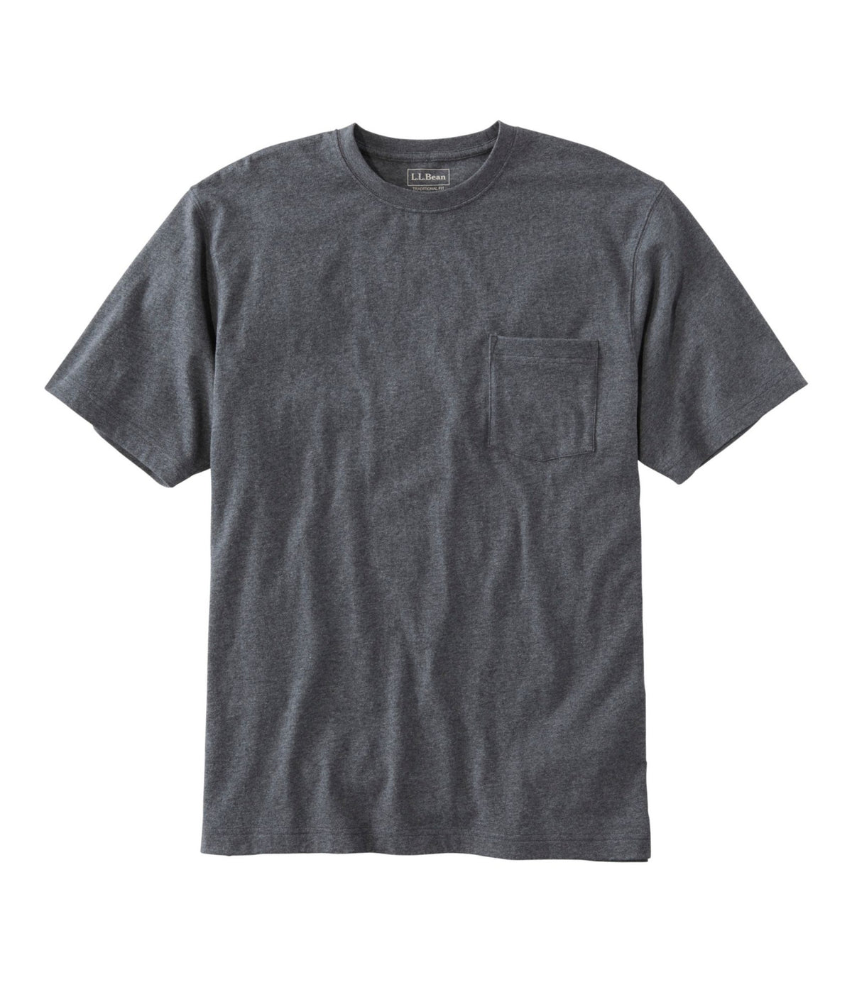 L.L.Bean Men's Carefree Unshrinkable Tee with Pocket, Traditional Fit Charcoal Heather