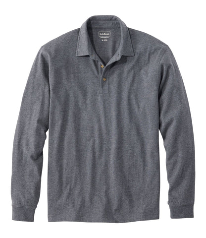 L.L.Bean Men's Carefree Unshrinkable Polo, Long-Sleeve, Without Pocket Charcoal Heather