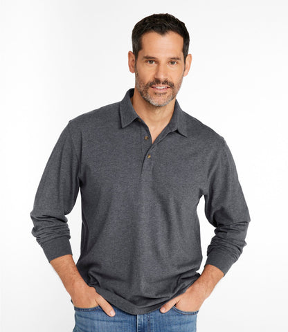 L.L.Bean Men's Carefree Unshrinkable Polo, Long-Sleeve, Without Pocket Charcoal Heather