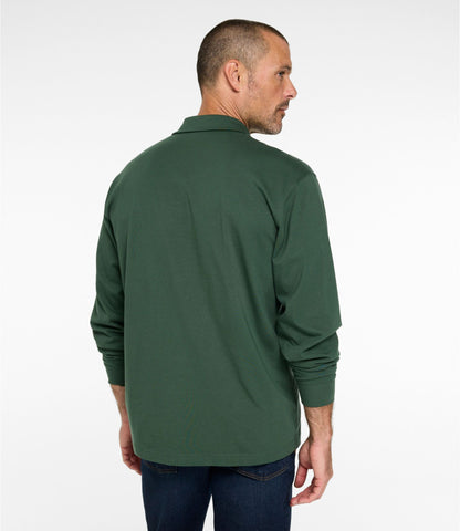 L.L.Bean Men's Carefree Unshrinkable Polo, Long-Sleeve, Without Pocket Charcoal Heather