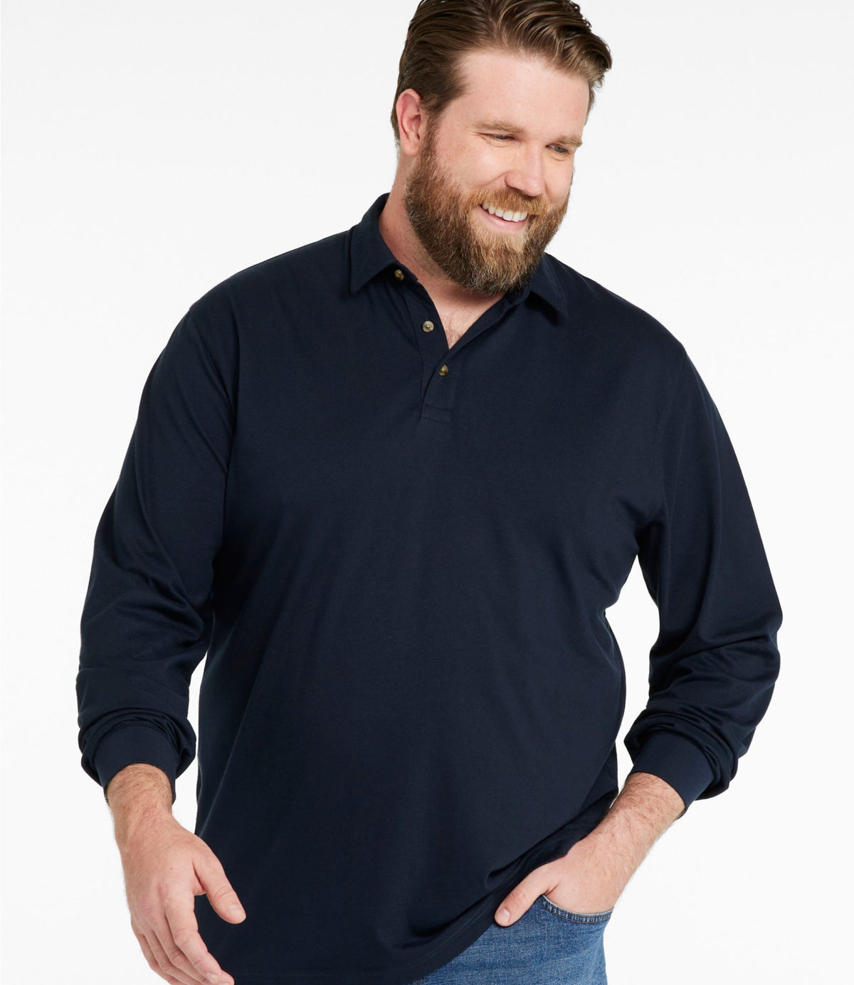 L.L.Bean Men's Carefree Unshrinkable Polo, Long-Sleeve, Without Pocket Charcoal Heather