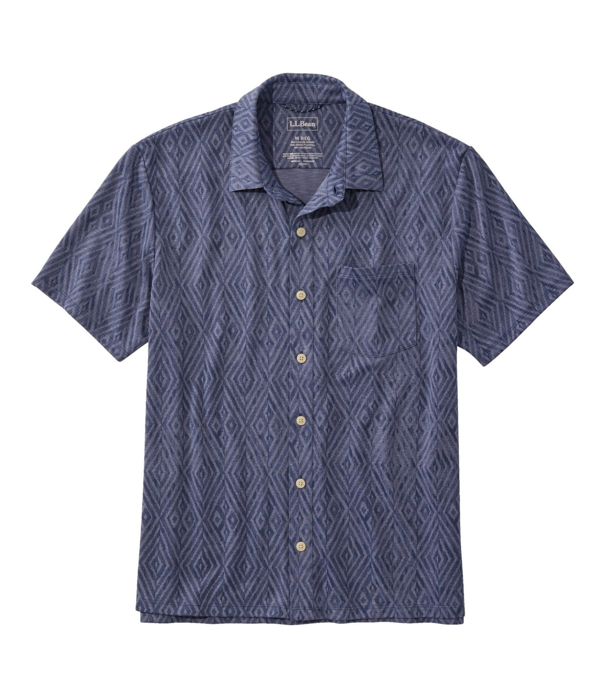 L.L.Bean Men's Sunwashed Ultrasoft Button-Front Shirt, Short-Sleeve, Print Indigo Ikat