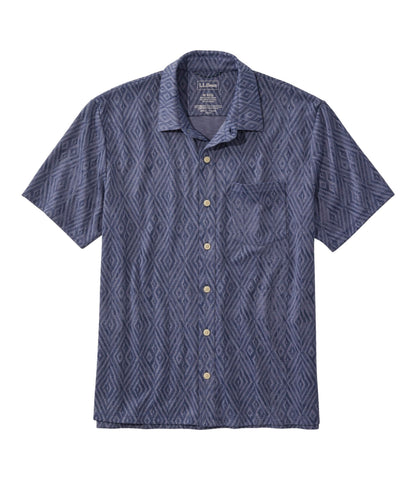L.L.Bean Men's Sunwashed Ultrasoft Button-Front Shirt, Short-Sleeve, Print Indigo Ikat
