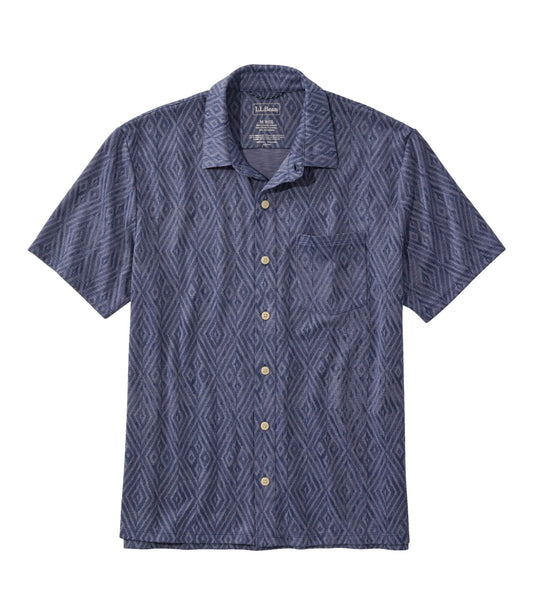L.L.Bean Men's Sunwashed Ultrasoft Button-Front Shirt, Short-Sleeve, Print Indigo Ikat