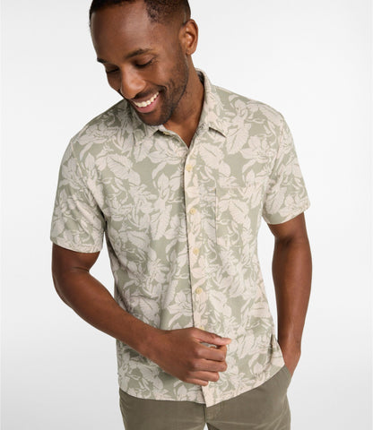 L.L.Bean Men's Sunwashed Ultrasoft Button-Front Shirt, Short-Sleeve, Print Indigo Ikat