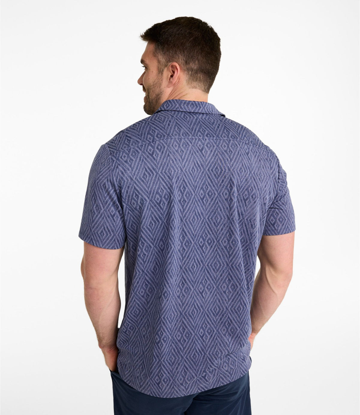 L.L.Bean Men's Sunwashed Ultrasoft Button-Front Shirt, Short-Sleeve, Print Indigo Ikat