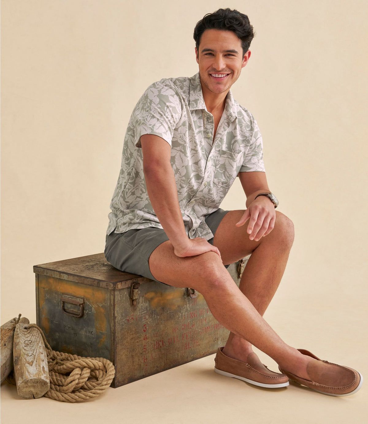 L.L.Bean Men's Sunwashed Ultrasoft Button-Front Shirt, Short-Sleeve, Print Indigo Ikat