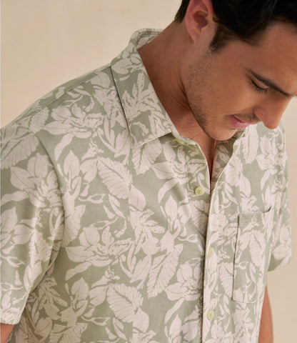 L.L.Bean Men's Sunwashed Ultrasoft Button-Front Shirt, Short-Sleeve, Print Indigo Ikat