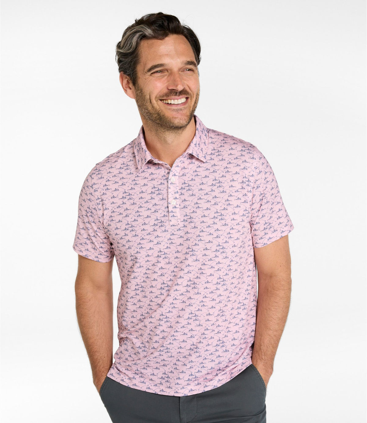 L.L.Bean Men's Comfort Stretch Performance® Party Polo, Slightly Fitted, Short-Sleeve, Print Sailcloth Tidepool