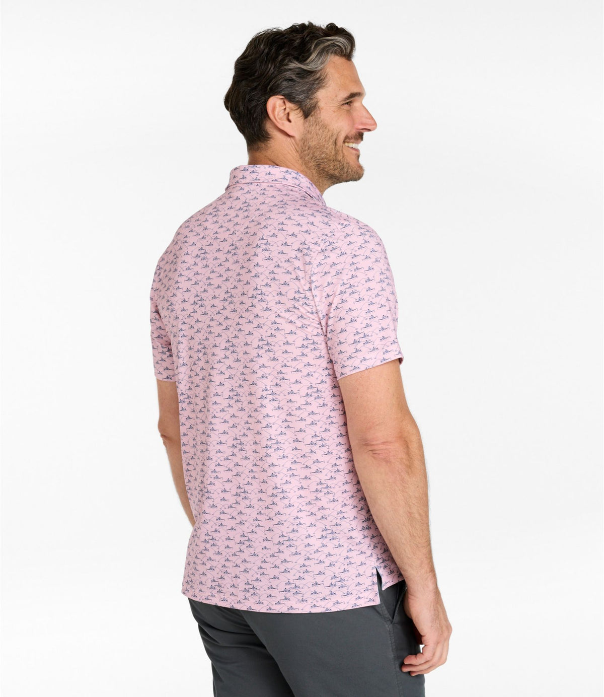 L.L.Bean Men's Comfort Stretch Performance® Party Polo, Slightly Fitted, Short-Sleeve, Print Sailcloth Tidepool