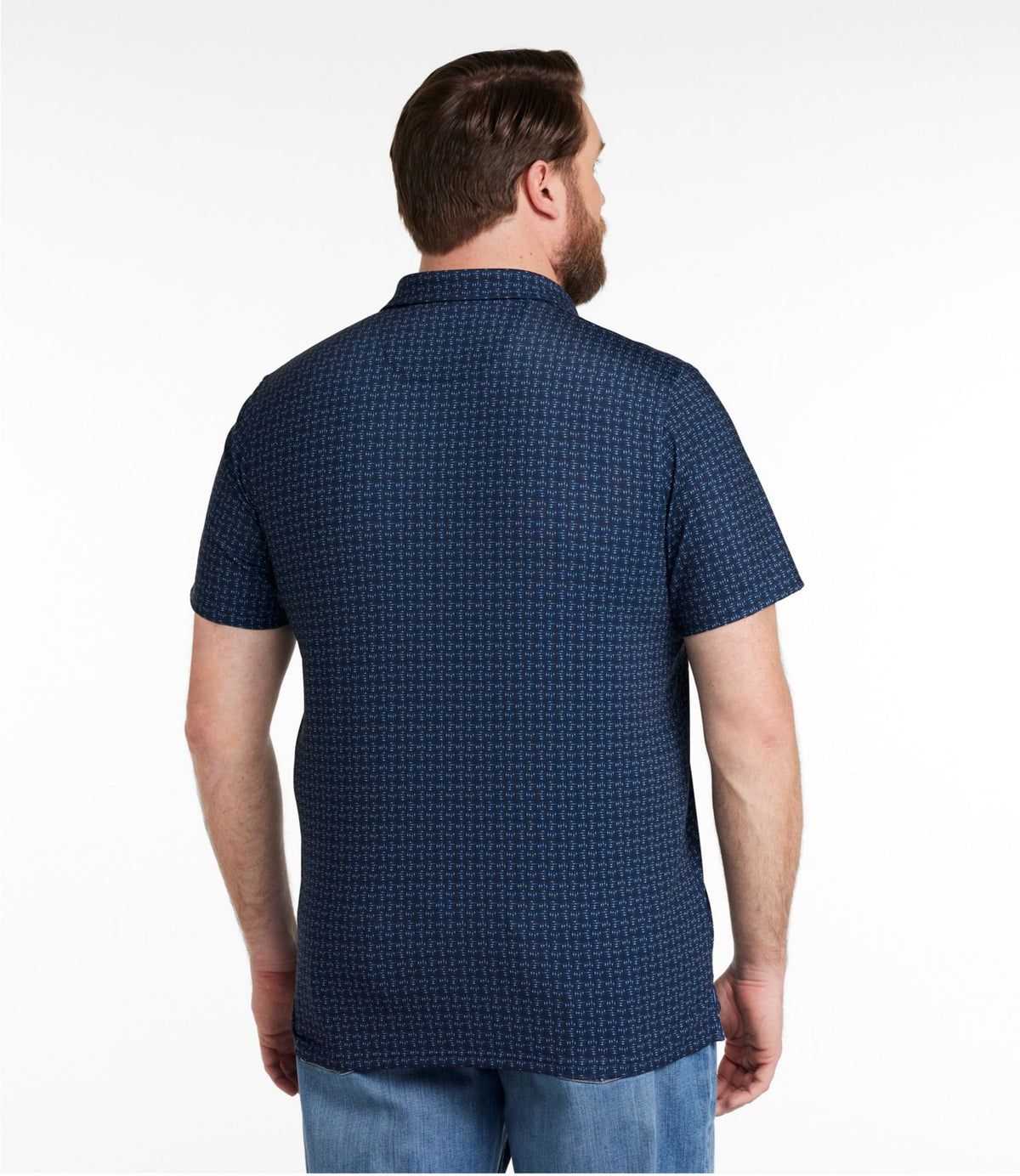 L.L.Bean Men's Comfort Stretch Performance® Party Polo, Slightly Fitted, Short-Sleeve, Print Sailcloth Tidepool