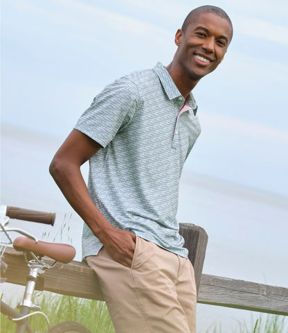 L.L.Bean Men's Comfort Stretch Performance® Party Polo, Slightly Fitted, Short-Sleeve, Print Sailcloth Tidepool
