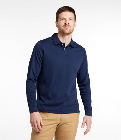 L.L.Bean Men's Comfort Stretch Performance® Polo, Long-Sleeve, Slightly Fitted Chalk Blue