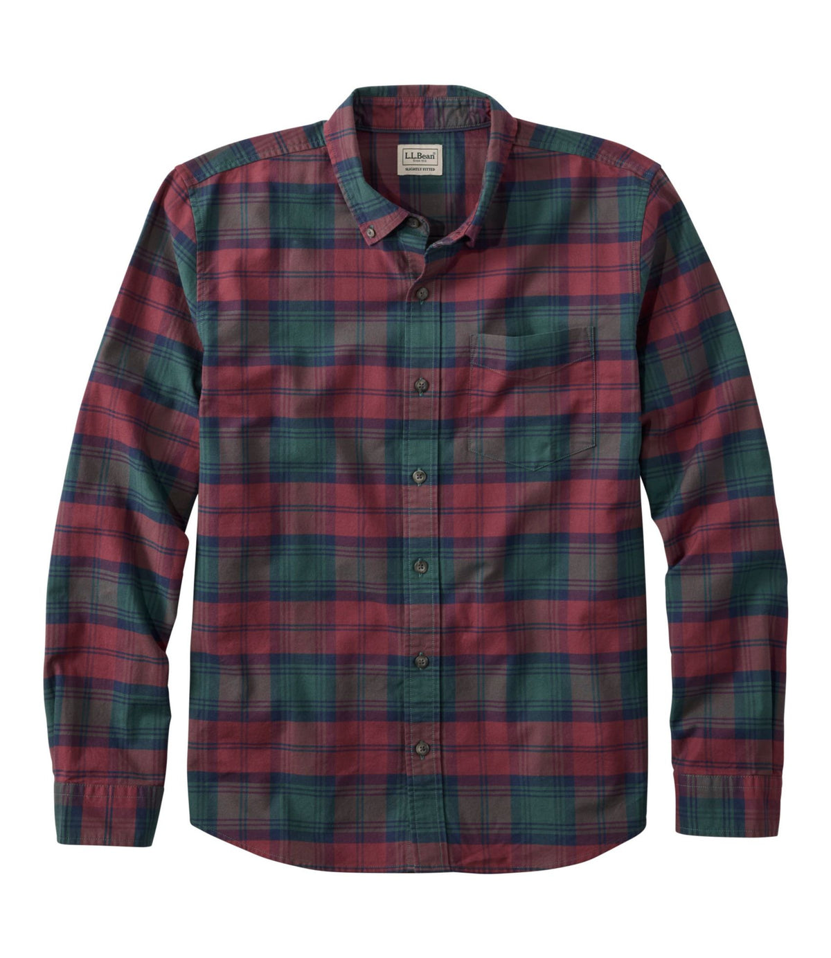 L.L.Bean Men's Sunwashed Oxford Shirt, Slightly Fitted Untucked Fit, Plaid Canyon Red