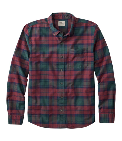 L.L.Bean Men's Sunwashed Oxford Shirt, Slightly Fitted Untucked Fit, Plaid Canyon Red