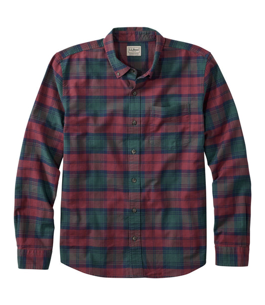 L.L.Bean Men's Sunwashed Oxford Shirt, Slightly Fitted Untucked Fit, Plaid Canyon Red