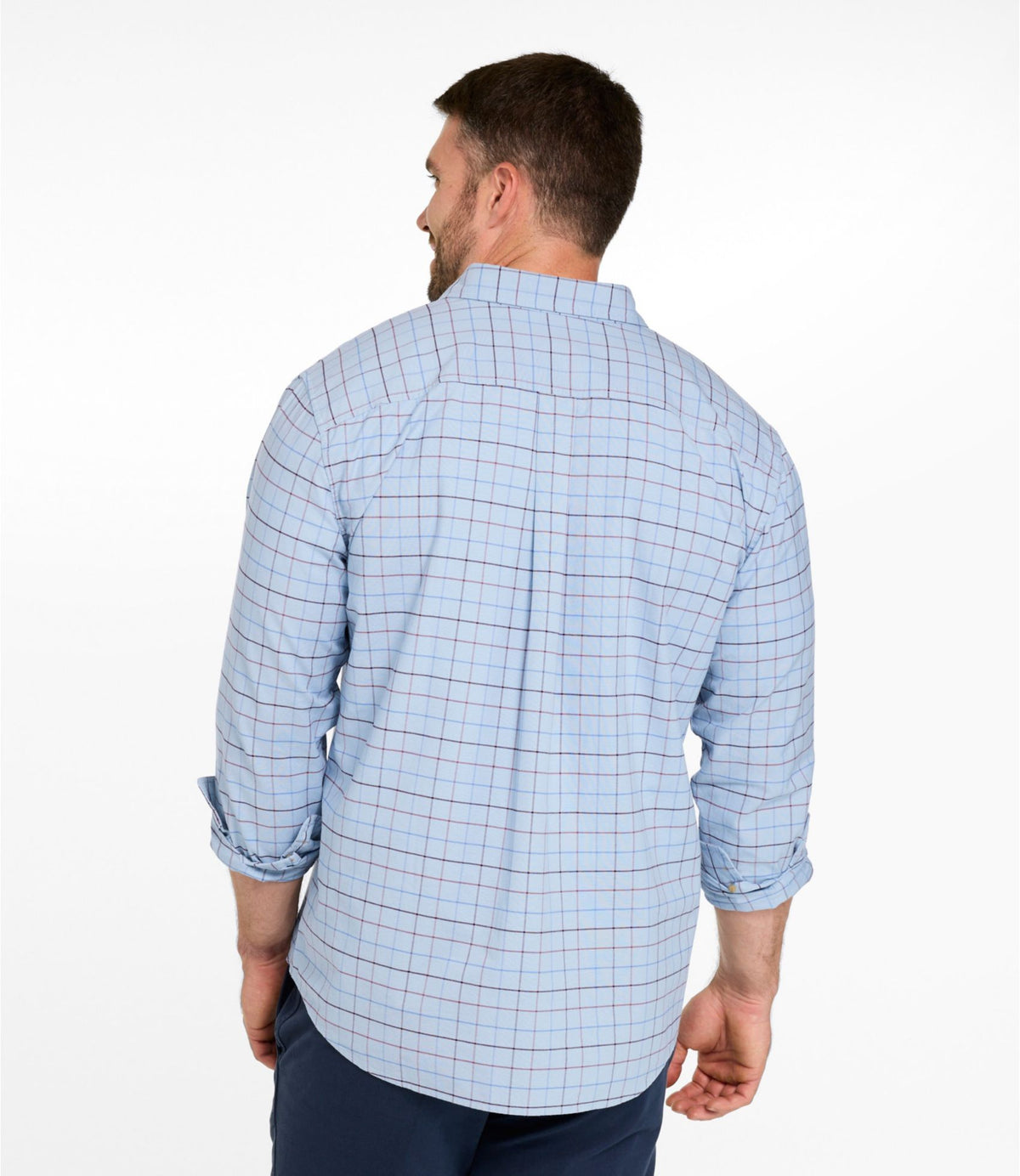 L.L.Bean Men's Sunwashed Oxford Shirt, Slightly Fitted Untucked Fit, Plaid Canyon Red