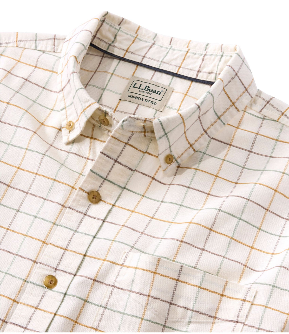L.L.Bean Men's Sunwashed Oxford Shirt, Slightly Fitted Untucked Fit, Plaid Canyon Red
