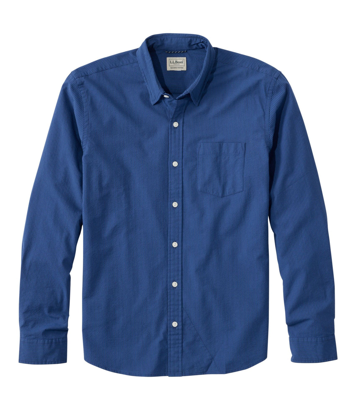 L.L.Bean Men's Comfort Stretch Performance® Seersucker Shirt, Long-Sleeve, Slightly Fitted Untucked Fit, Stripe Classic Navy