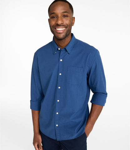 L.L.Bean Men's Comfort Stretch Performance® Seersucker Shirt, Long-Sleeve, Slightly Fitted Untucked Fit, Stripe Classic Navy