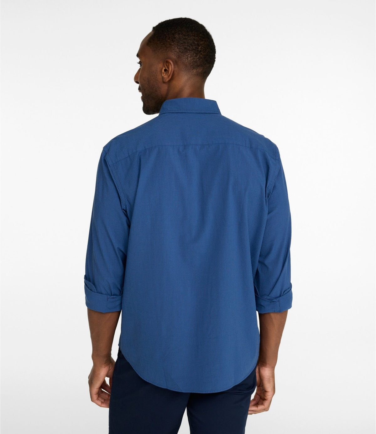 L.L.Bean Men's Comfort Stretch Performance® Seersucker Shirt, Long-Sleeve, Slightly Fitted Untucked Fit, Stripe Classic Navy