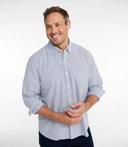 L.L.Bean Men's Comfort Stretch Performance® Seersucker Shirt, Long-Sleeve, Slightly Fitted Untucked Fit, Stripe Classic Navy