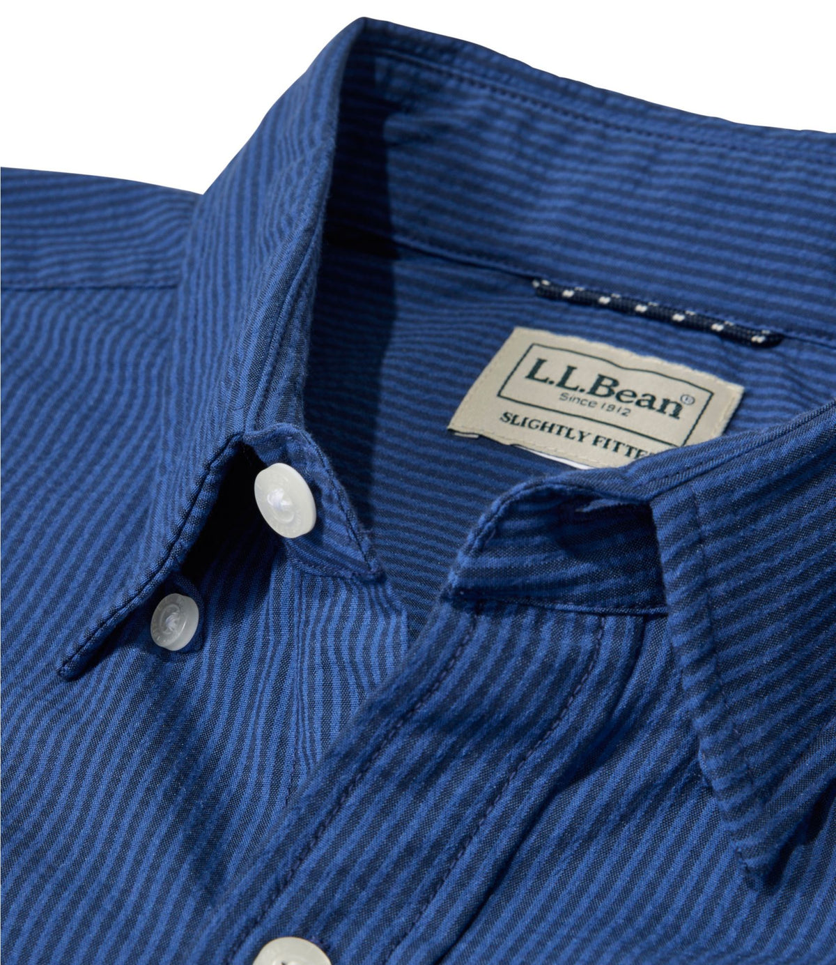 L.L.Bean Men's Comfort Stretch Performance® Seersucker Shirt, Long-Sleeve, Slightly Fitted Untucked Fit, Stripe Classic Navy