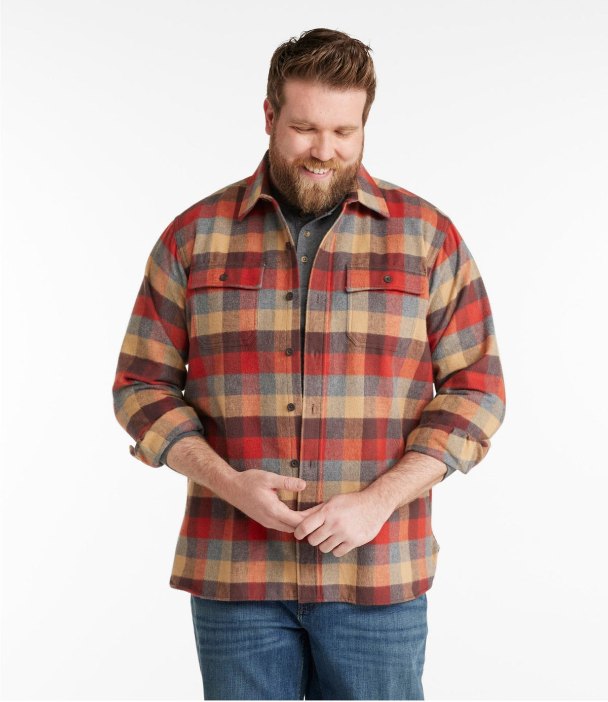 L.L.Bean Men's Chamois Shirt, Traditional Fit, Plaid Apple Cinnamon