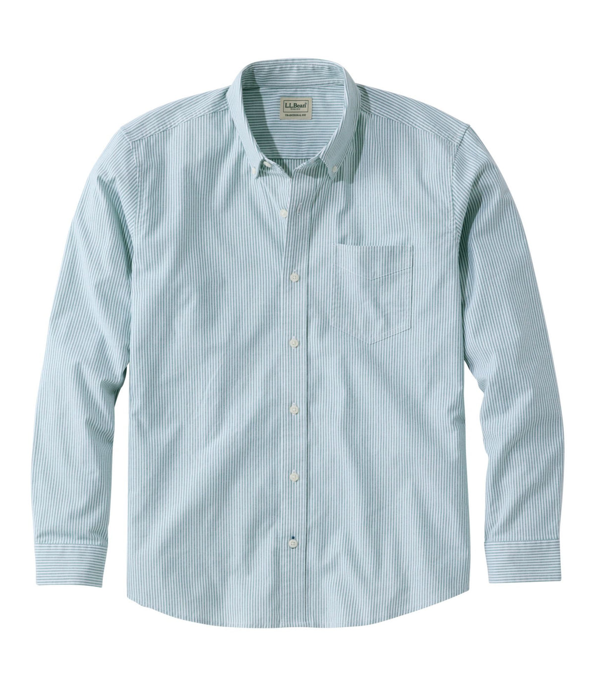 L.L.Bean Men's Comfort Stretch Oxford Shirt, Traditional Untucked Fit, Stripe Antique Green