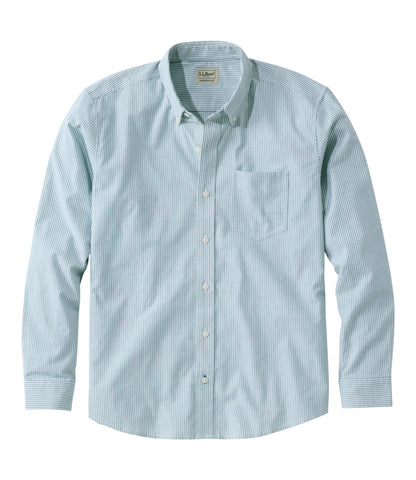 L.L.Bean Men's Comfort Stretch Oxford Shirt, Traditional Untucked Fit, Stripe Antique Green